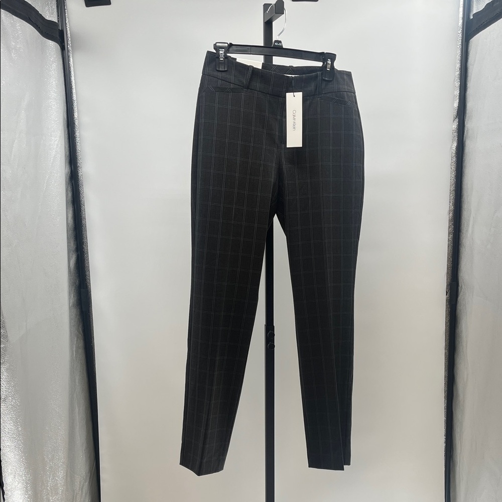 Calvin Klein Black Windowpane Trousers with Red Pinstripe